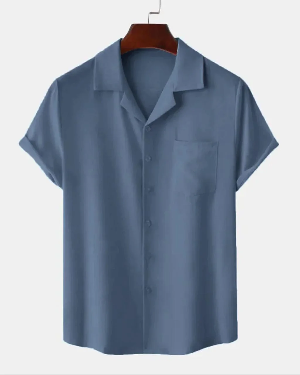 Men Solid Color Short Sleeve Streetwear Shirt In Blue